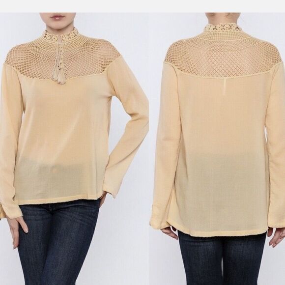 Free People On The Island Crochet High Neck Top Size M - Picture 4 of 5